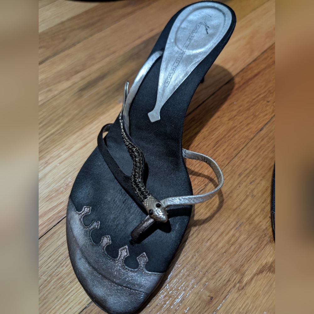 Giuseppe zanotti snake heels black satin bronze leather size 9